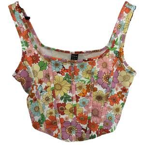SHEIN Retro Floral Cropped Corset Top Womens Medium